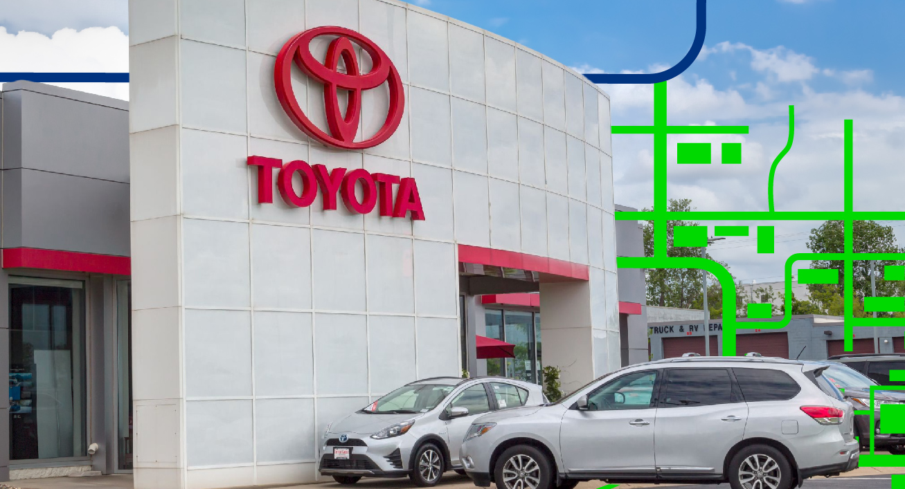 Fachada de uma das lojas da marca toyota, representando o Sistema Toyota de Produção