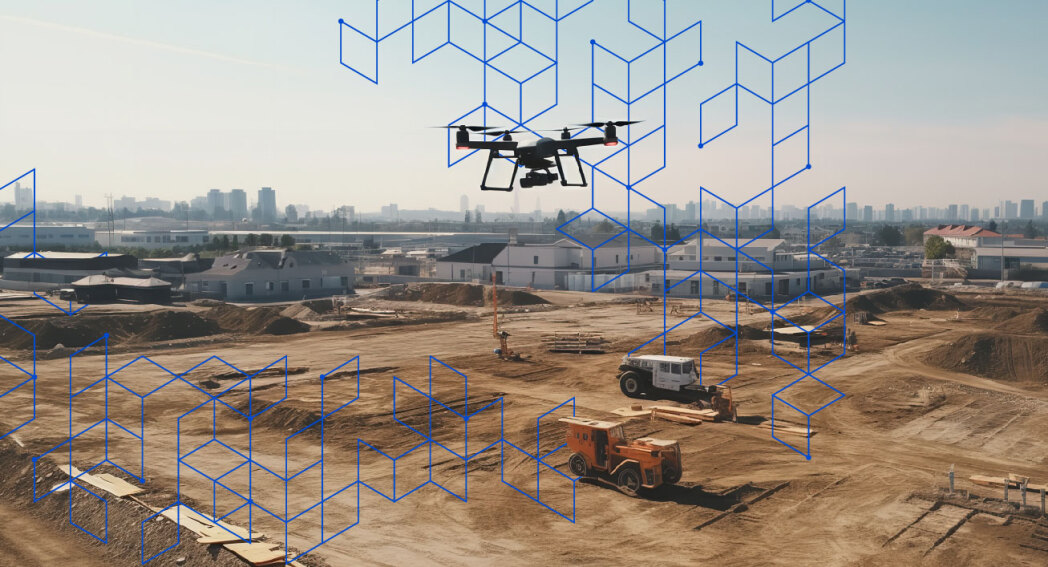 Drones na construção cívil: Drone sobrevoando canteiro de obra